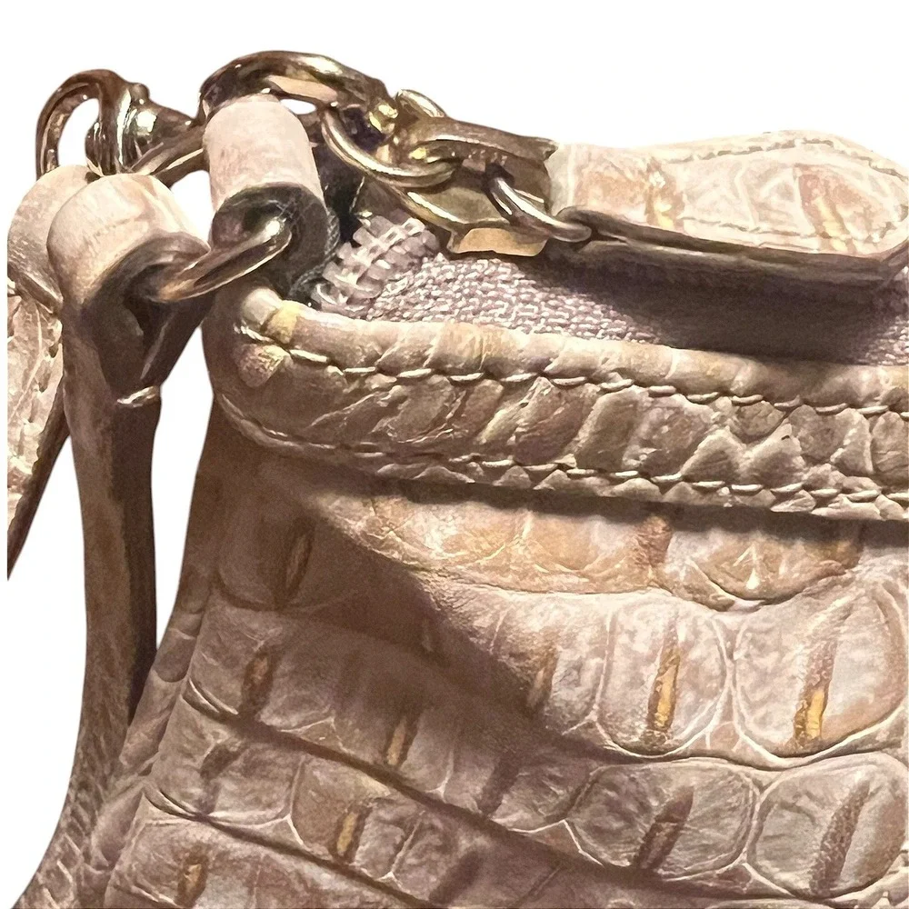 Dooney & Bourke Beige Crocodile Embossed Leather Wristlet Small Bag - Picture 9 of 11